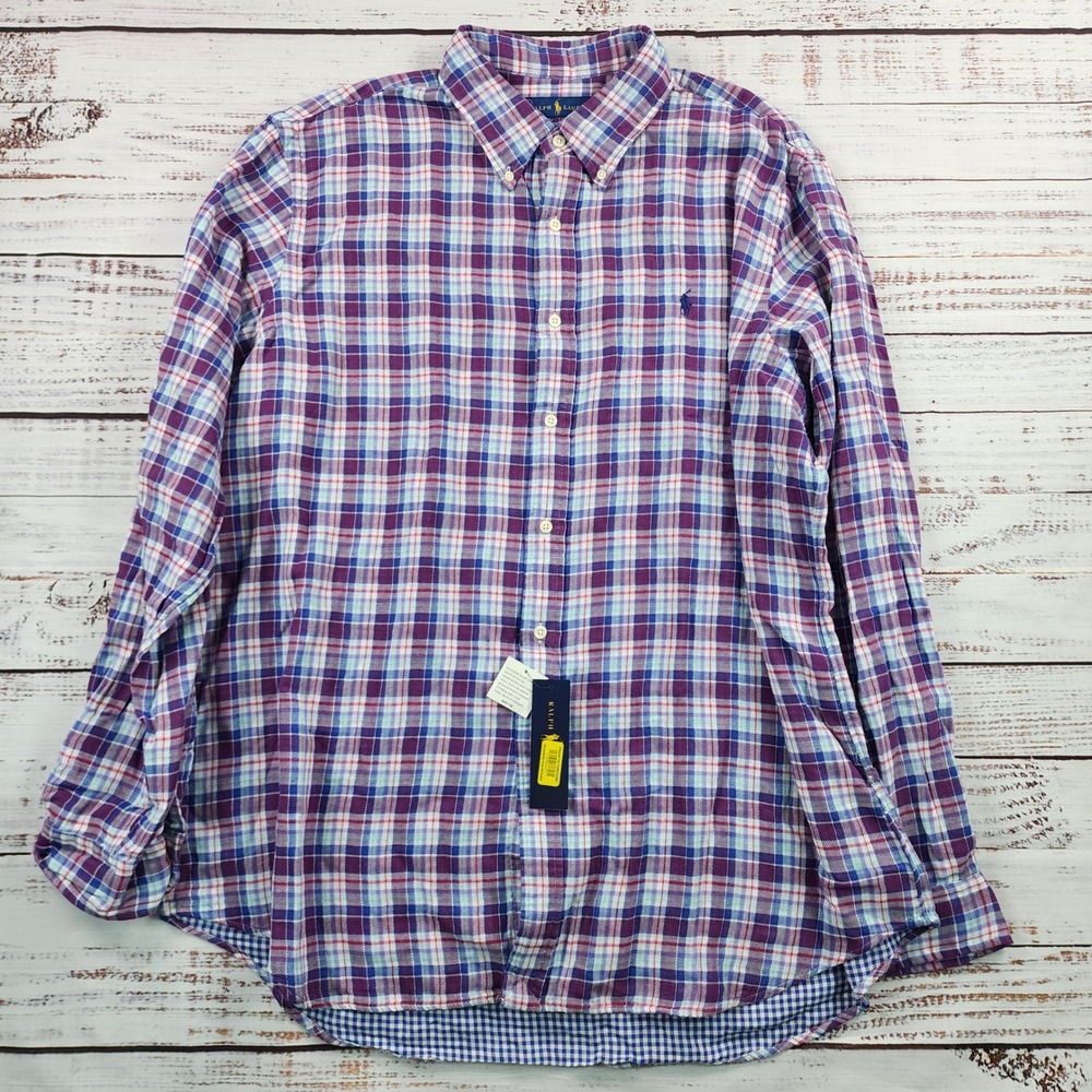 Polo Ralph Lauren Double-Faced Cotton Shirt Men's XXL Purple Plaid Classic Fit